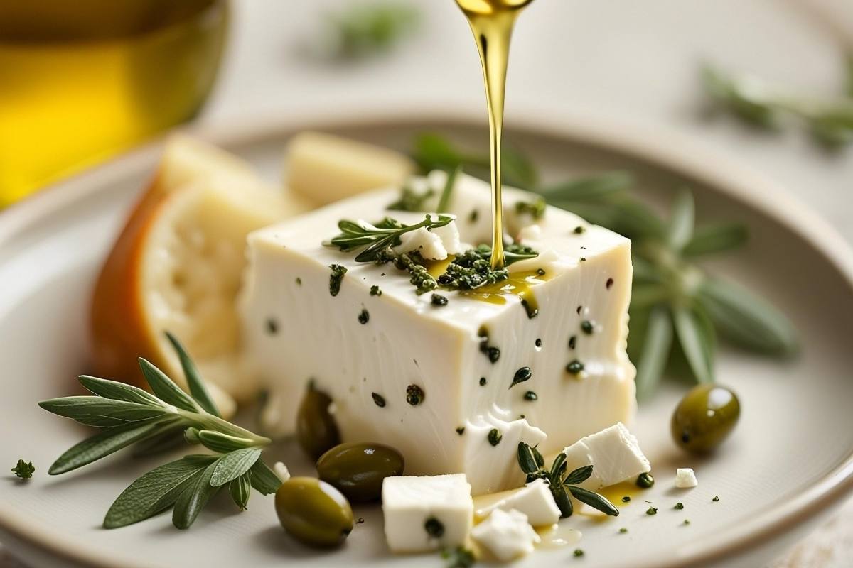 Feta con olio su un piatto