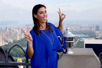 Flavia Pennetta scherza dopo la vittoria agli Us Open di Tennis (Matthew Stockman/Getty Images)