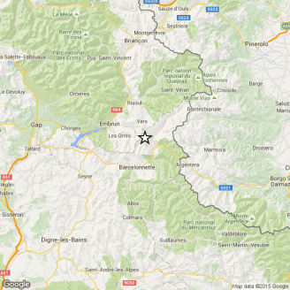 Terremoto tra Italia e Francia del 6 novembre 2015 (immagine Ingv su mapa Google)