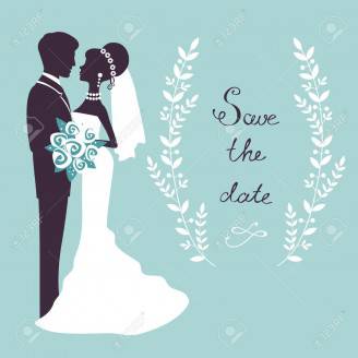 Elegant wedding couple in silhouette. Save the date card in vector format
