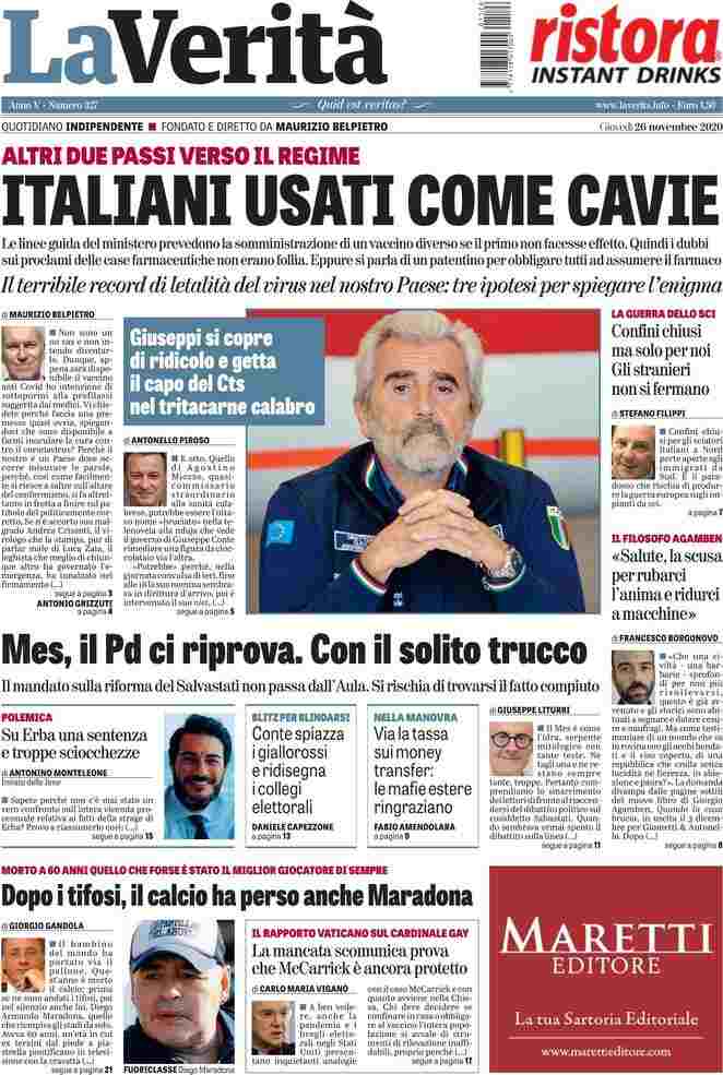 Prima Pagina Del Quotidiano La Verita