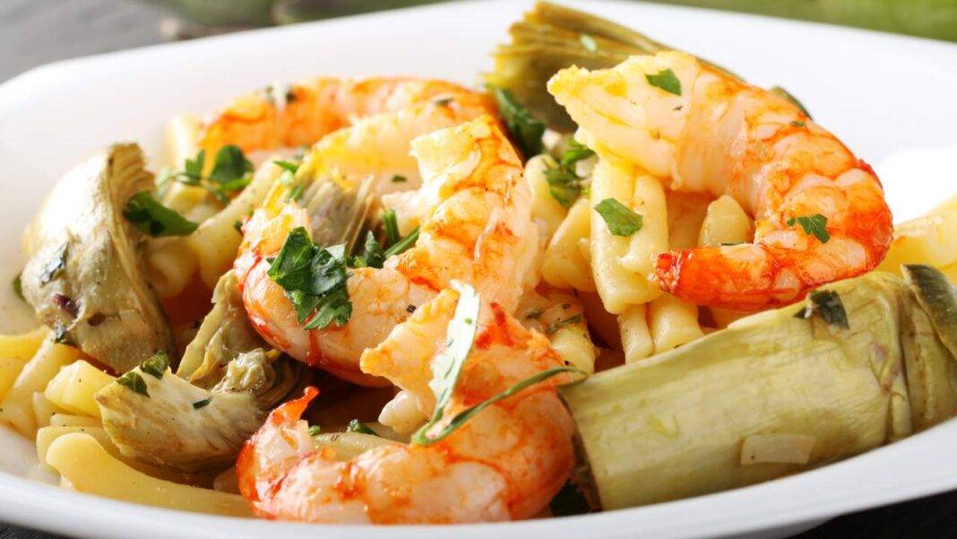 Pasta con gamberi e carciofi ricetta preparazione ingredienti
