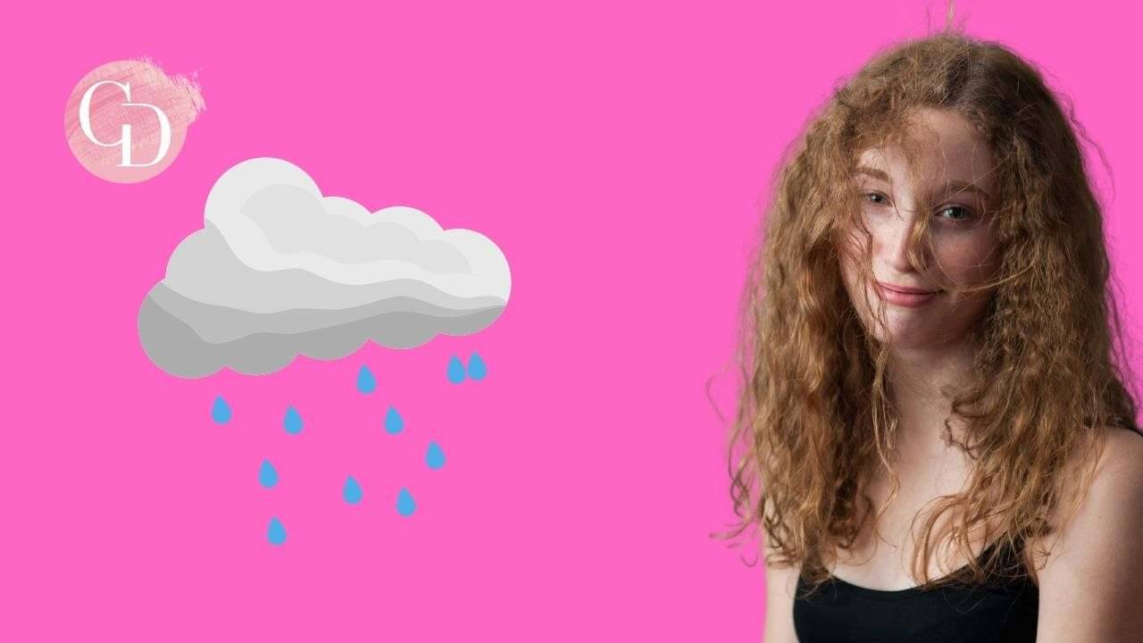 capelli lisci ragazza con capelli crespi e nuvola con pioggia