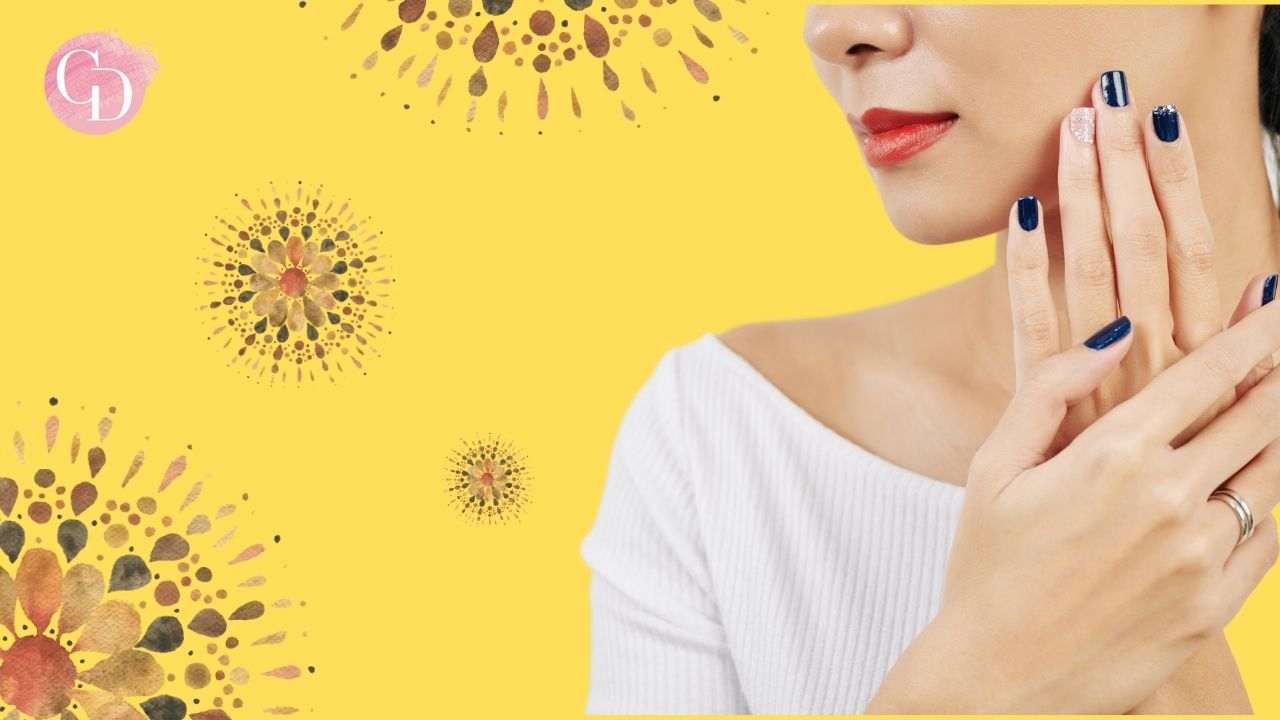 donna con smalto su fondo giallo