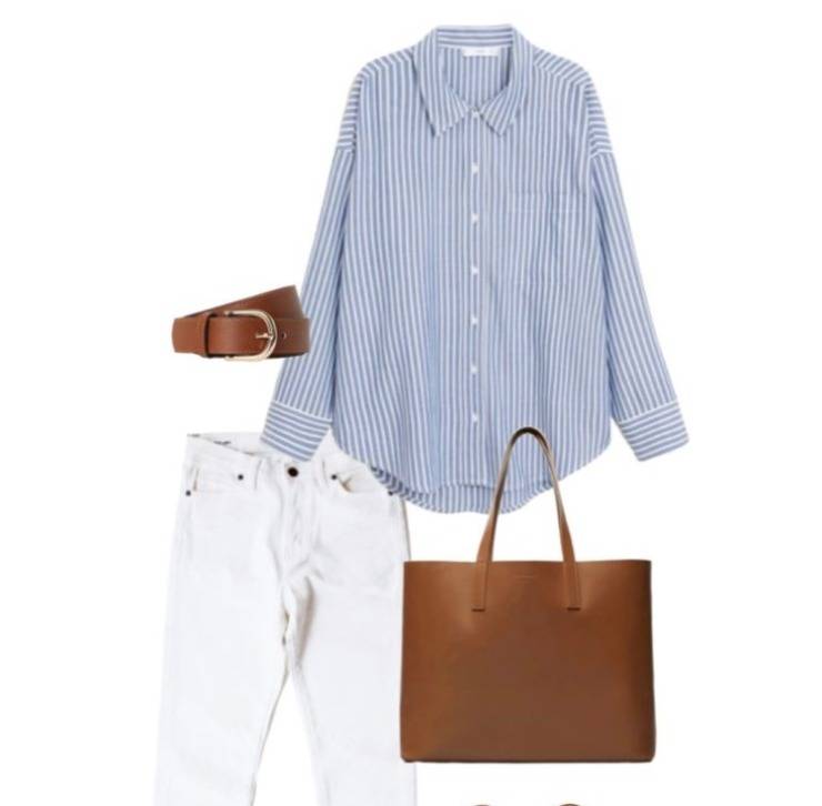 Outfit basic chic con camicia a righe.
