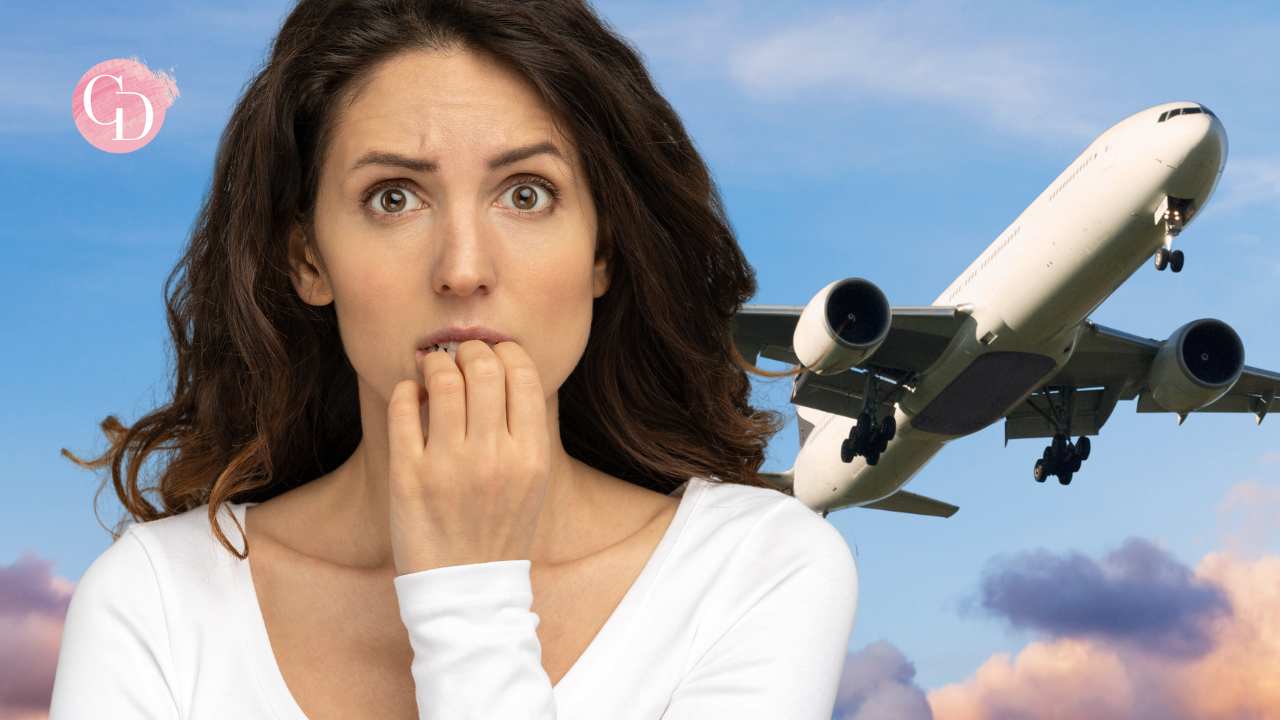 donna ansiosa per volo aereo 