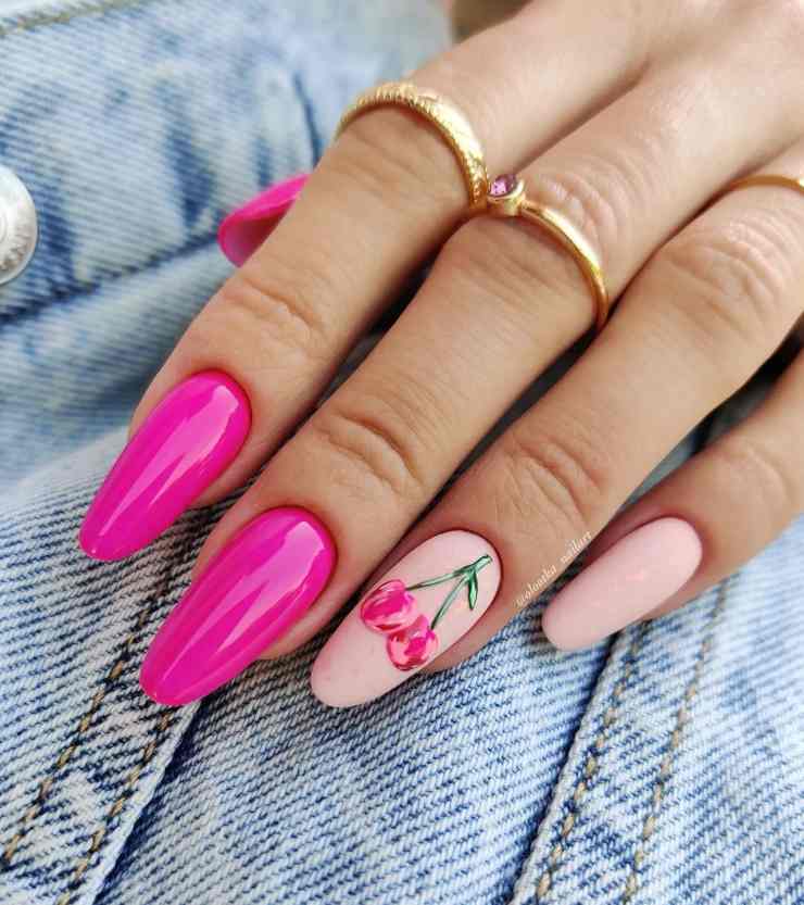 nail art cerises fruits rose