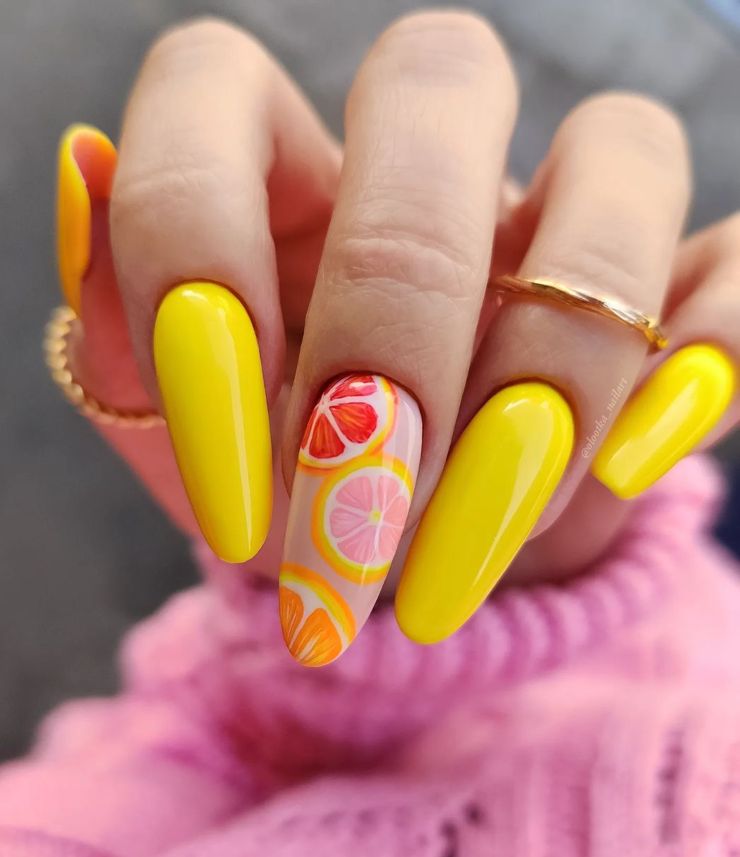 nail art agrumi giallo