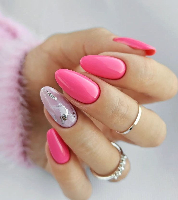 unghie primavera effetto foglia argento nail art