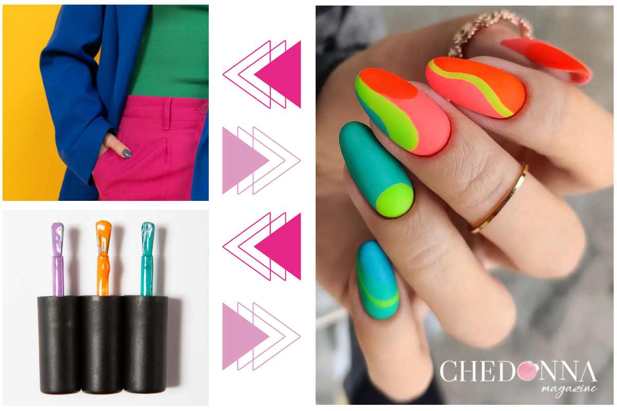 unghie color block estate nail art 