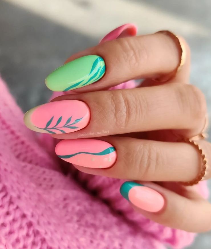 unghie color block soft nail art botanical