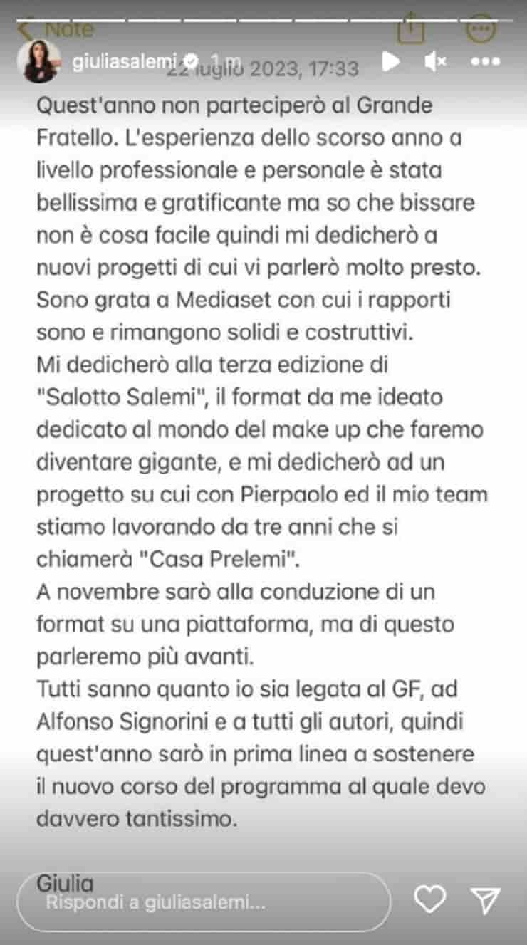 giulia salemi lascia il grande fratello