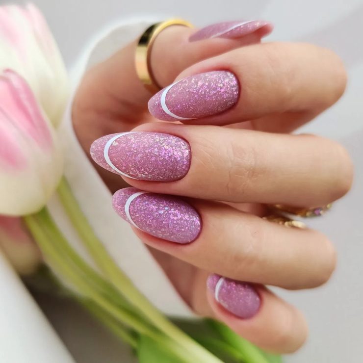 unghie estate nail art glitter rosa french 