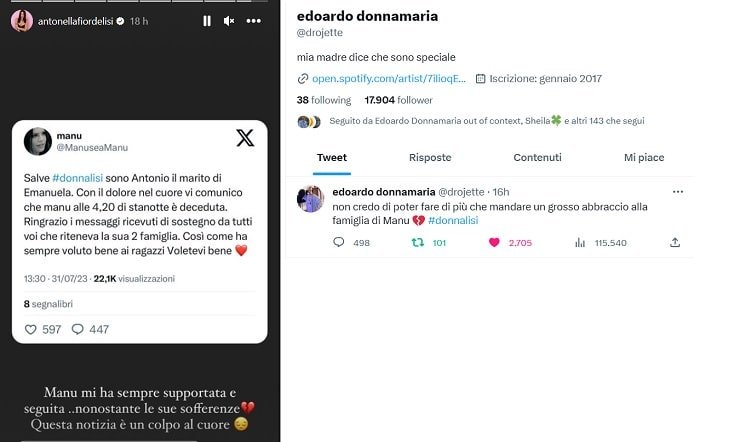 lutto per i donnalisi messaggio di antonella fiordelisi ed edoardo donnamaria