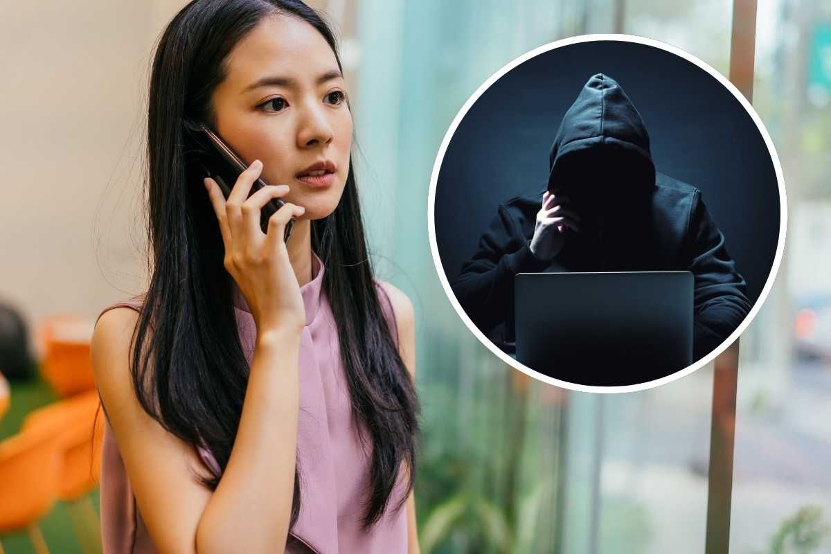 Donna al cellulare, uomo