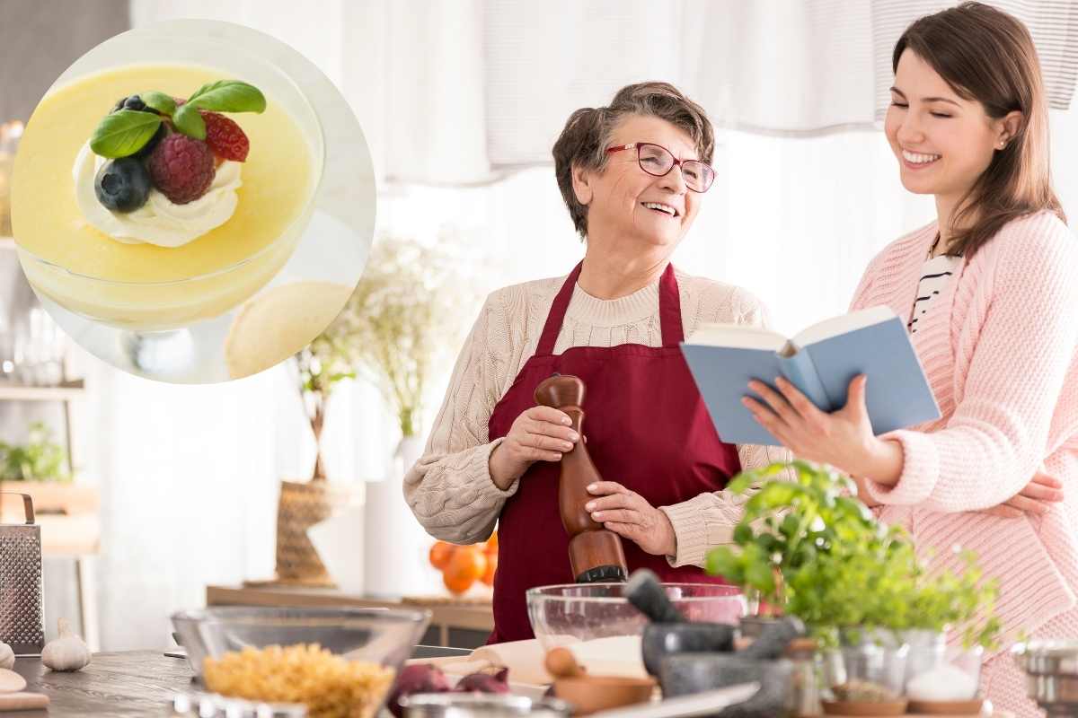 Nonna e nipote in cucina con coppa di limone