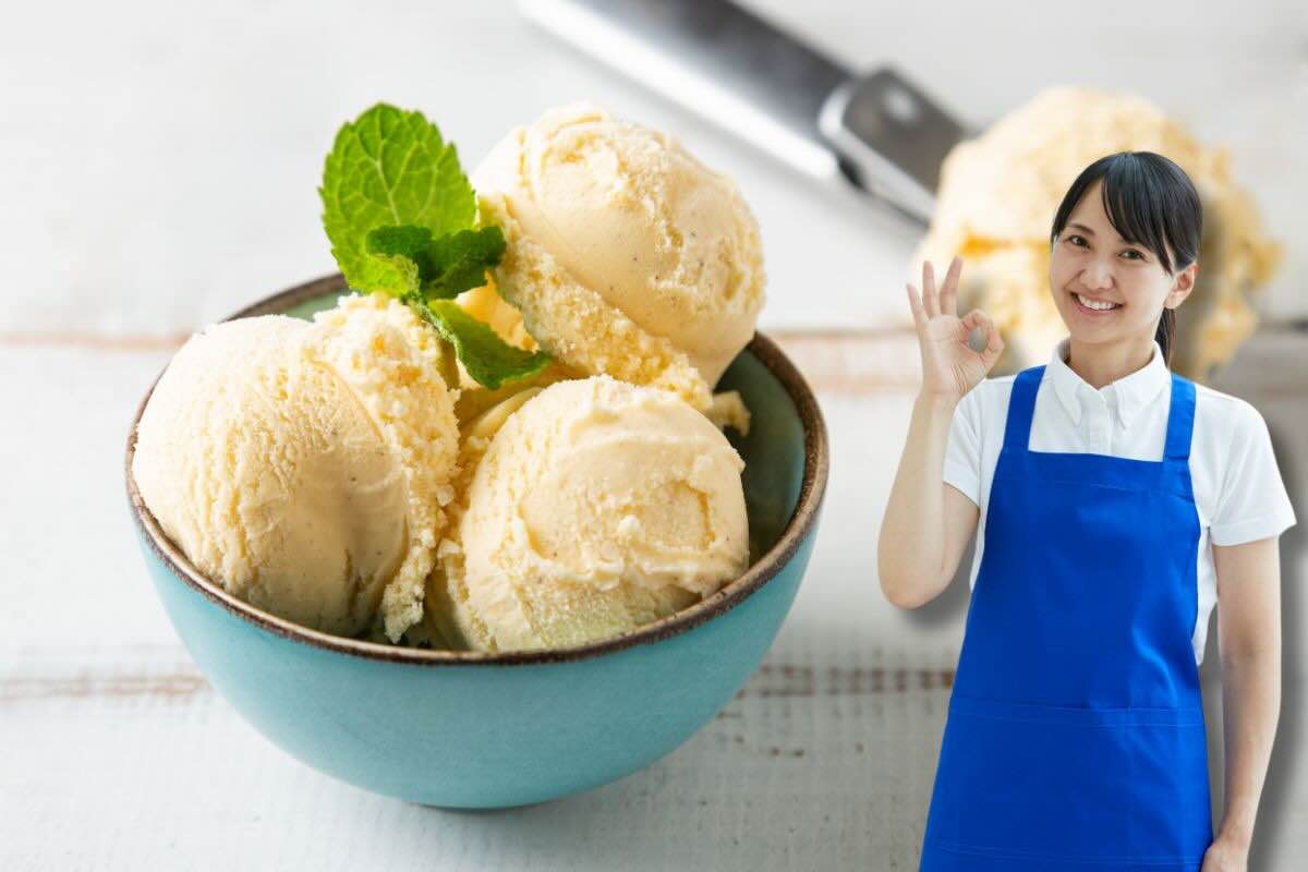 gelato e donna che fa segno ok 