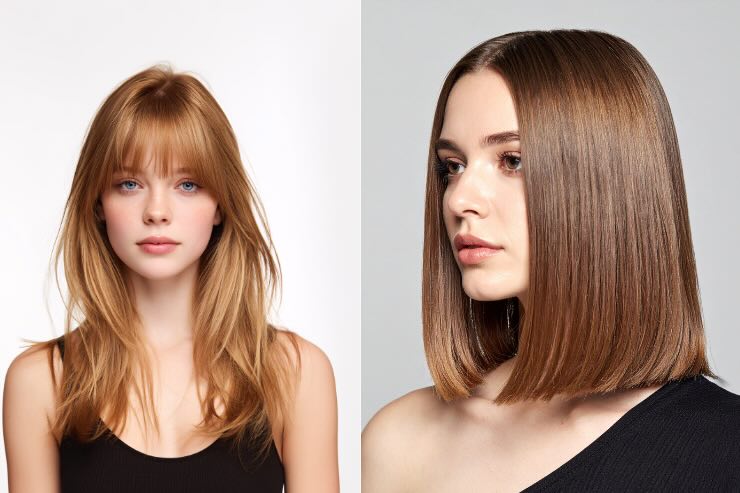 capelli mossi con frangia e lisci