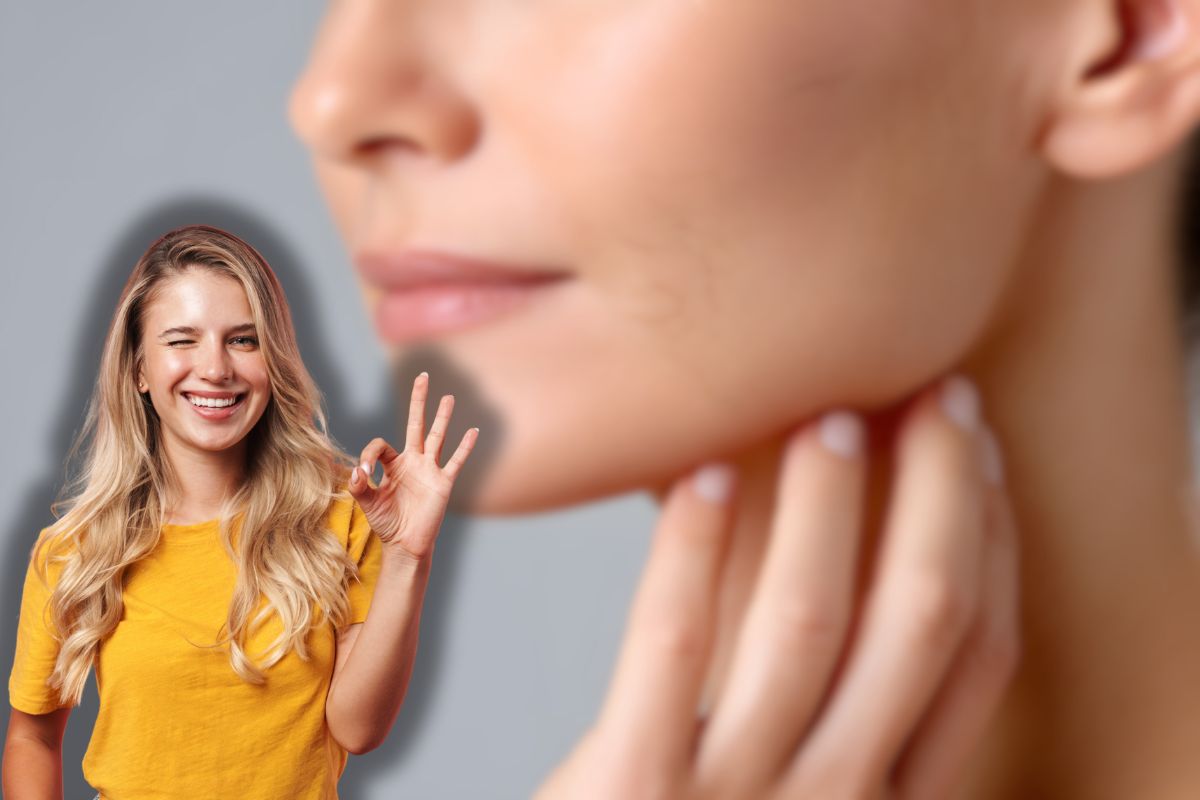 donna con pelle secca e un'altra che fa ok con le mani 