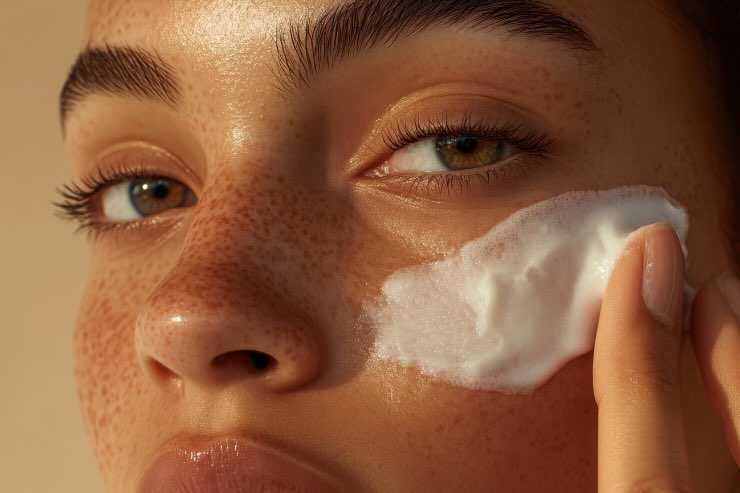 donna che mette crema