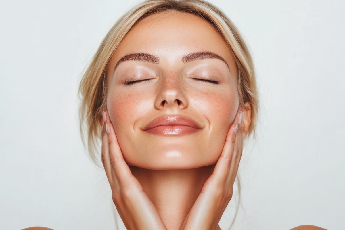 donna che si tocca viso