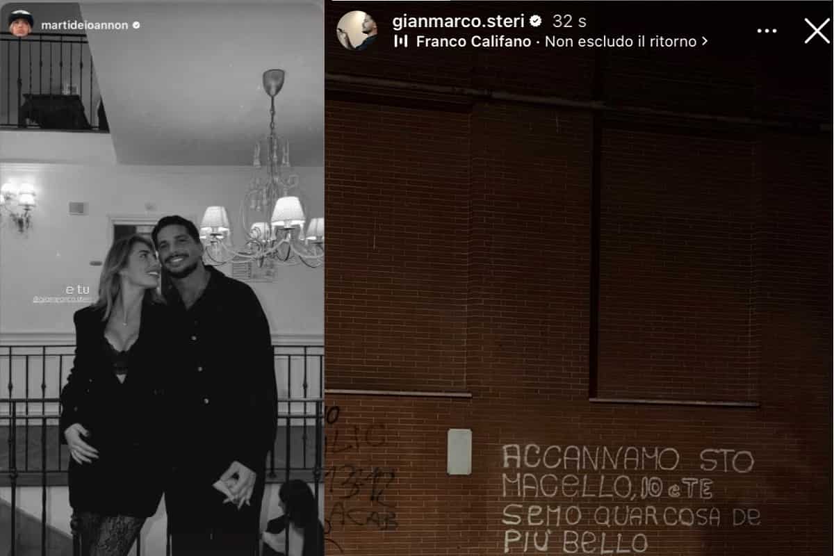 gianmarco steri e martina de ioannon in una foto di coppia e murales a roma