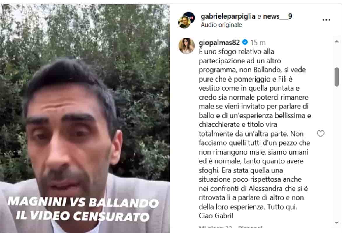 commento di giorgia palmas sotto il video di gabriele pòarpiglia