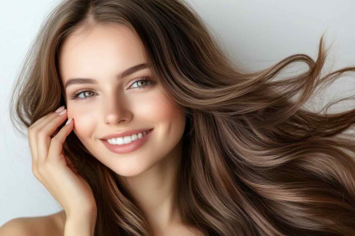 donna felice con bei capelli 