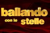 il logo di ballando con le stelle con scritta gialla su sfondo rosso