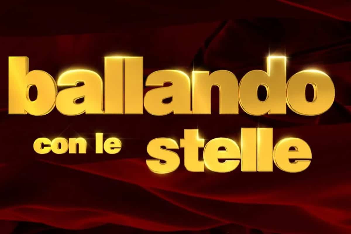 il logo di ballando con le stelle con scritta gialla su sfondo rosso