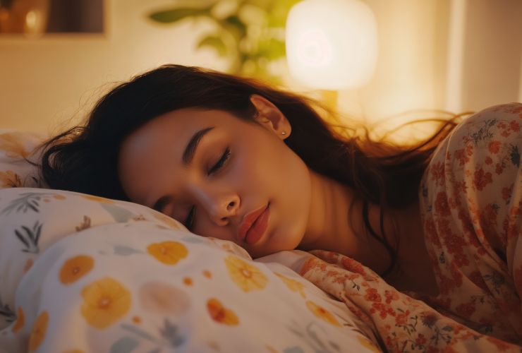 donna che dorme beatamente su un cuscino