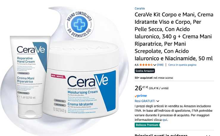 Inserzione Amazon della crema CeraVe