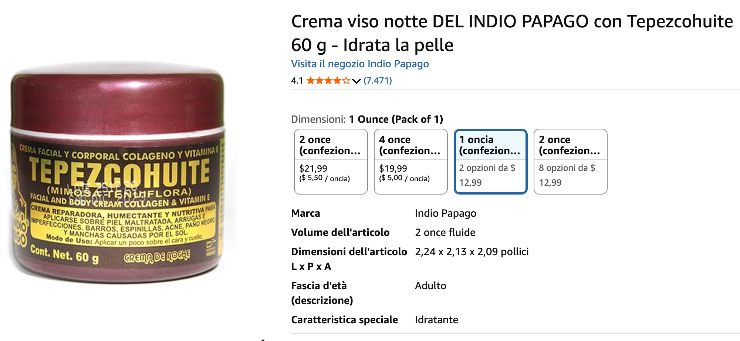 L'annuncio Amazon di un barattolino di crema 