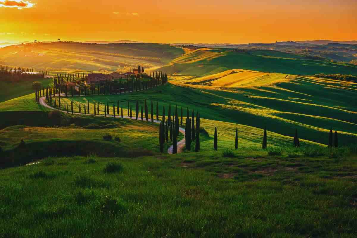 La Val d'Orcia in Toscana al tramonto