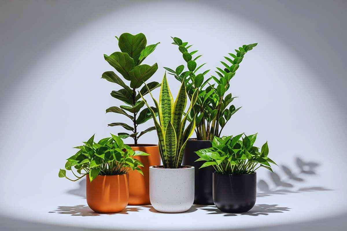 Un insieme di piante dalla Sanseveria al pothos passando per il ficus 